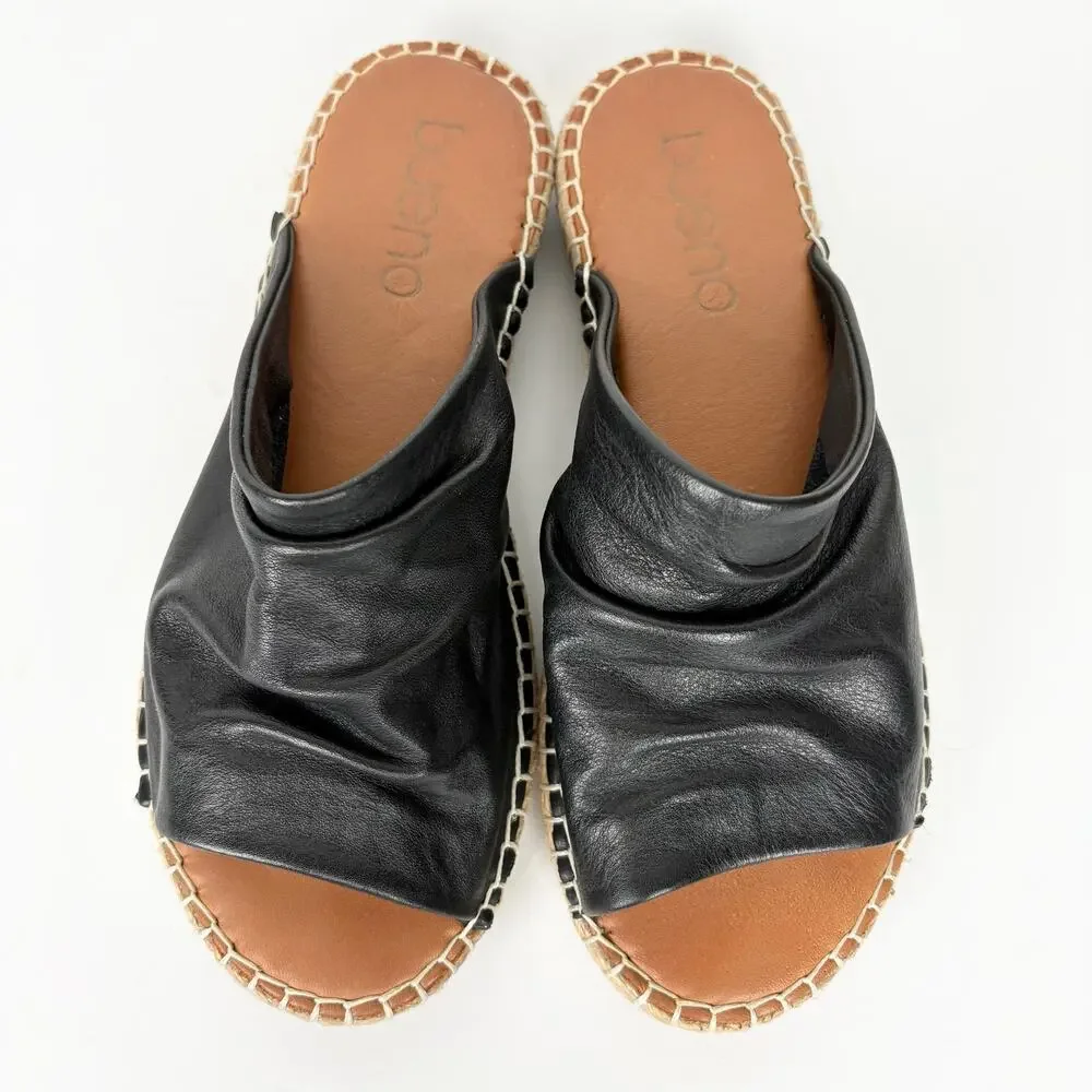Bueno Womens Nice Leather Slip On Sandals Wide Ruched Band Black Brown Size 37